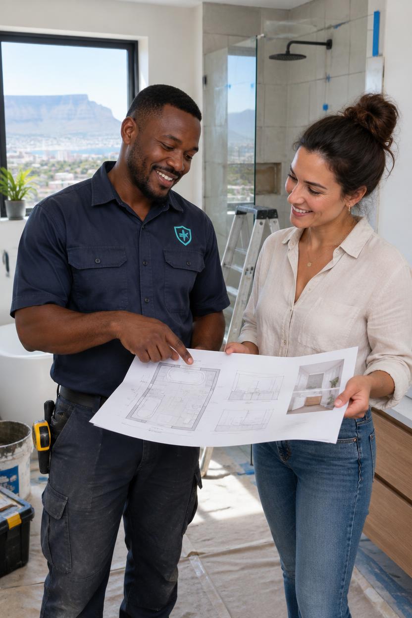 BFT Projects contractor discussing a bathroom renovation with a smiling homeowner